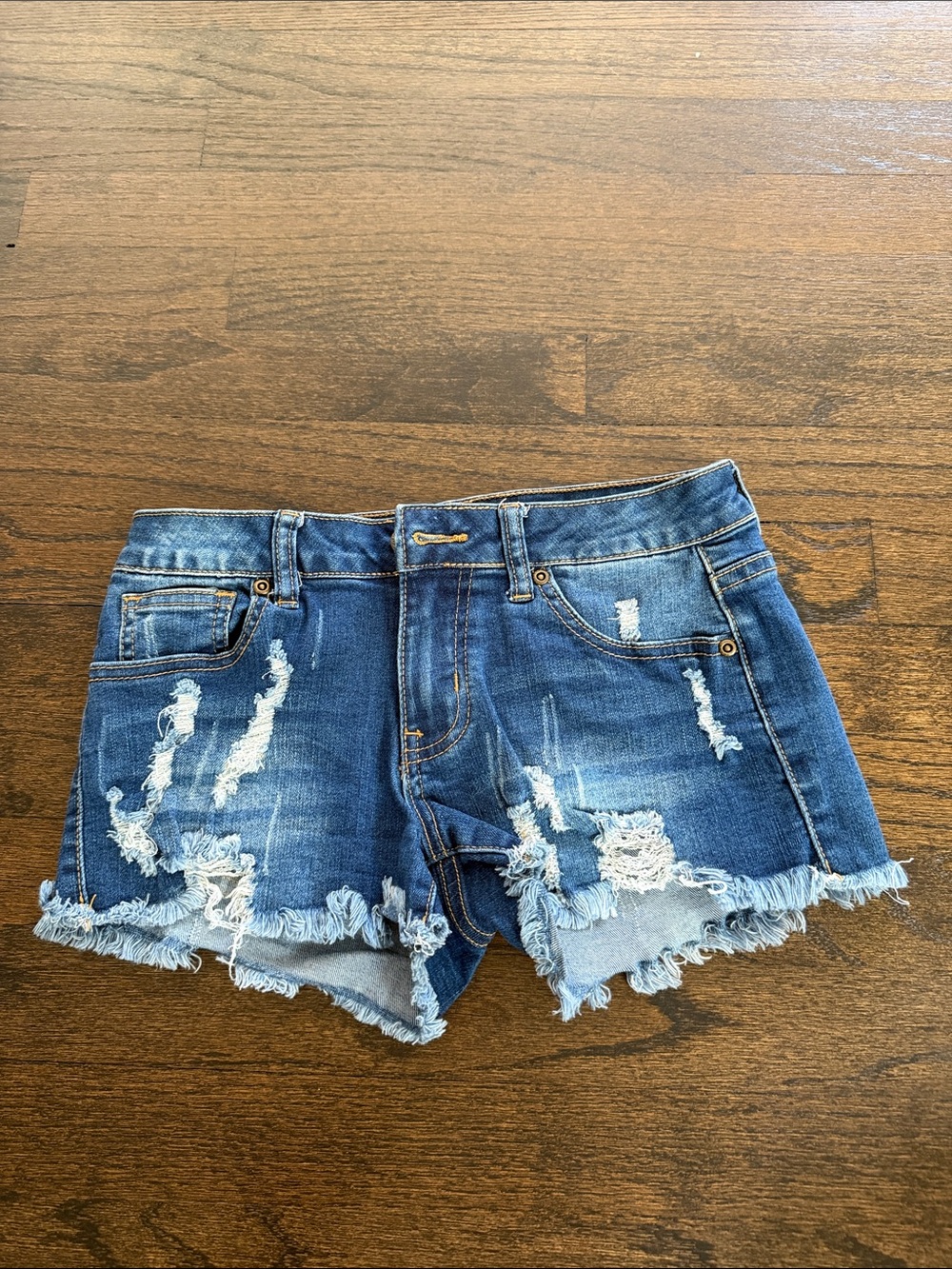 Contraband Girls Distressed Blue Denim Frayed Hem Shorts Size 16